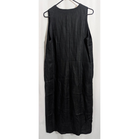 Vtg 80s Anne Klein Black Twill Sleeveless Button Up Midi Pencil Dress Size 12 Q1 - Picture 4 of 7